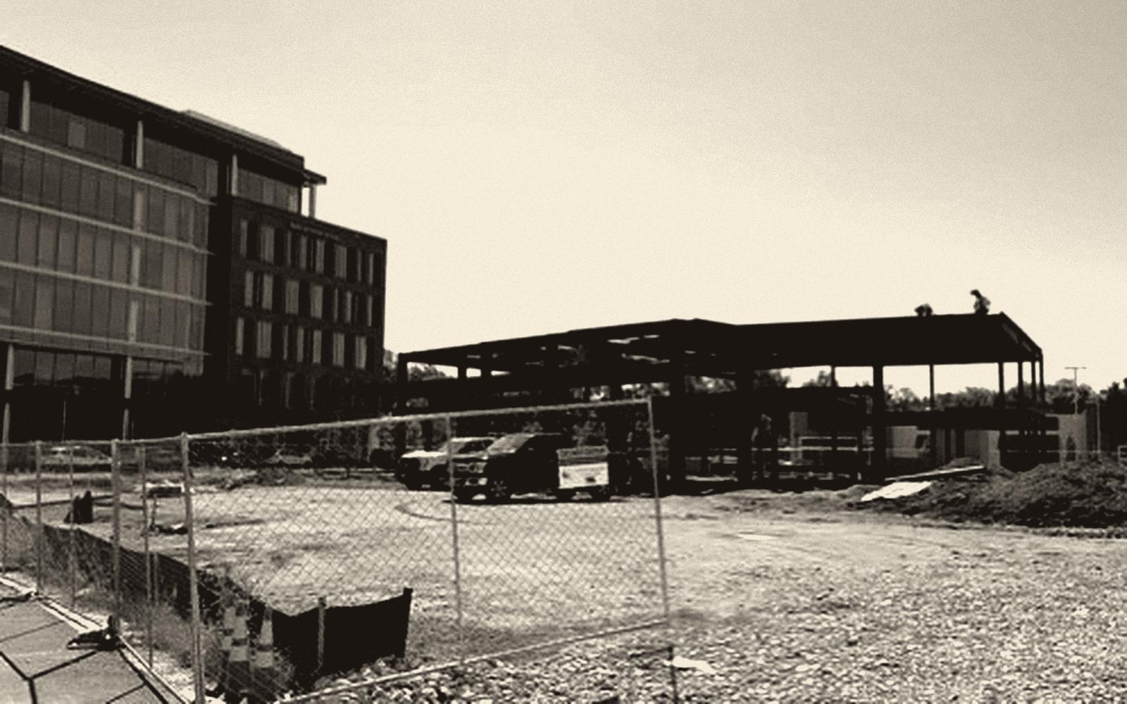 A steel restaurant frame going up on Central Avenue in Capitol Heights, Maryland.
